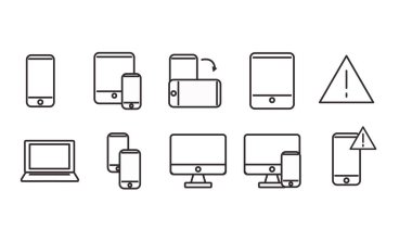 Siyah ve Beyaz Aygıtlar Simgesi Ayarlandı. Vektör İzole Resimleri