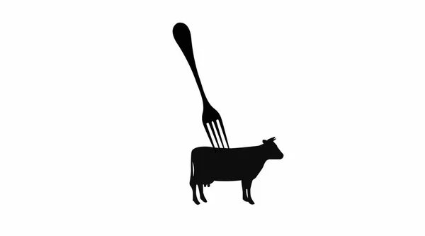Kráva Vidlička Ikona Vektor Izolované Černobílé Ilustrace Krávy Vidlicí — Stockový vektor