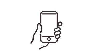 Mobil ve El Simgesi. Bir cep telefonunun izole edilmiş görüntüsü.