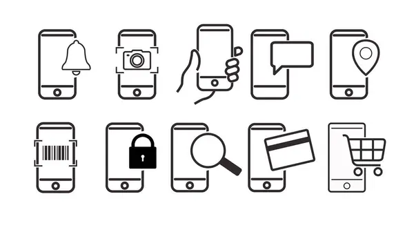 Смартфон Icon Set Векторный Изолированный Набор Мобильных Телефонов Иллюстраций Различными — стоковый вектор