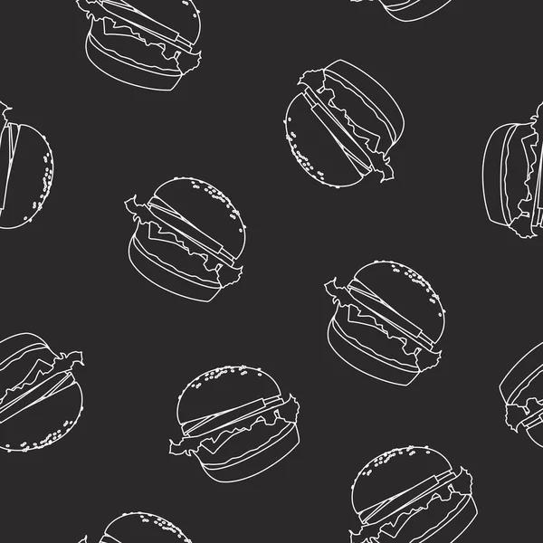 Burger Pattern Vector Schwarz Weiß Nahtloser Muster Hintergrund Mit Burgern — Stockvektor