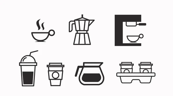 Set Iconos Café Conjunto Iconos Relacionados Con Café Blanco Negro — Vector de stock