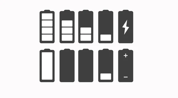 Batterie Icon Set Vorhanden Vektor Isolierte Flache Batteriesignale — Stockvektor