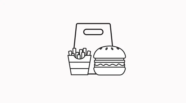 Vector Isolated Illustration Burger Fries Take Bag Чорний Білий Бургер — стоковий вектор