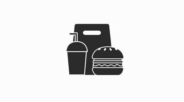 Burger Take Away Icon Bir Paket Içki Hamburgerle Izole Edilmiş — Stok Vektör