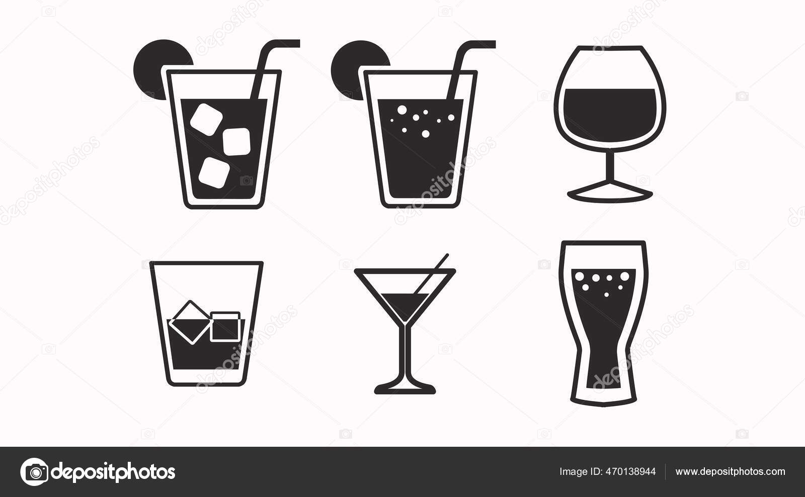 Drinks Icon Set Vector Isolated Back White Set Different Drinks Stock