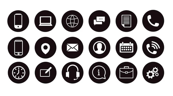 Contacte Icon Set Ilustração Preto Branco Diferentes Ícones Contecto — Vetor de Stock