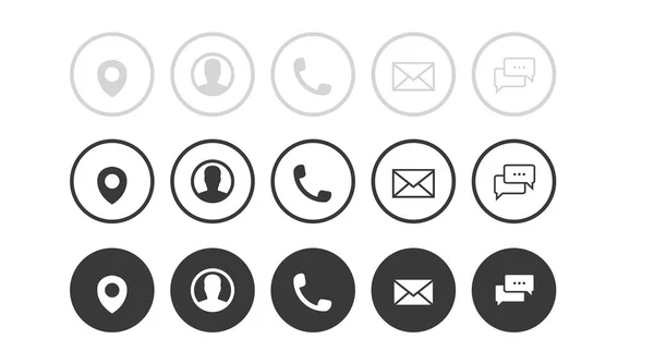 Contacto Conjunto Iconos Ilustración Blanco Negro Los Iconos Contect Differente — Vector de stock