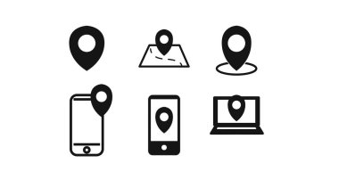 Konum Simgesi Ayarlandı. İllüstrasyonun siyah beyaz vektör konumu