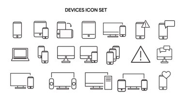 Siyah ve Beyaz Aygıtlar Simgesi Ayarlandı. Vektör İzole Resimleri