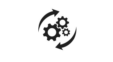 Simge İşlemi. Tekerleklerin dönüşünü gösteren siyah beyaz vektör