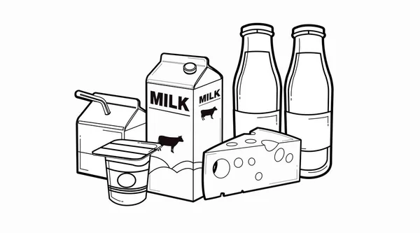 Ensemble Icônes Lait Boîte Carton Lait Noir Blanc Isolé Vectoriel — Image vectorielle