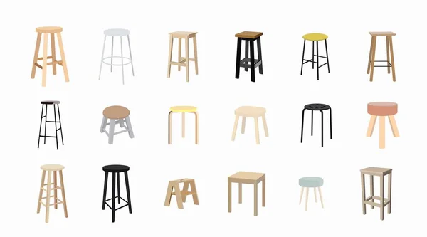 不同凳子的向量孤立的木制凳子集 向量图集 — 图库矢量图片