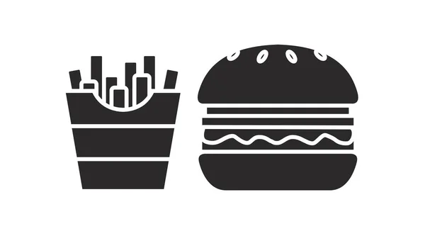 Vector Isolated Illustration Burger Fries Zwarte Witte Hamburger Frietjes Icoon — Stockvector