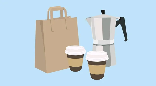 Vektor Isolerad Illustration Kaffe Take Away Set Med Två Papperskoppar — Stock vektor