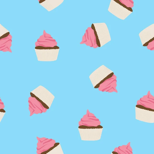 Cupcakes Muster Vektor Samenlosigkeit Muster Oder Hintergrund Mit Cupcakes — Stockvektor