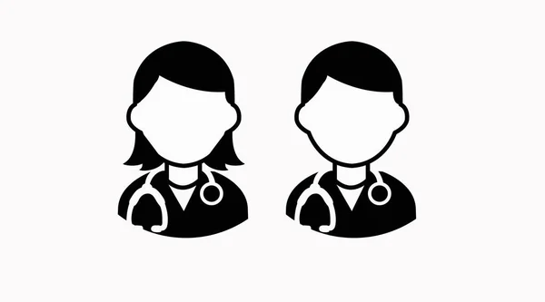 Conjunto Iconos Médico Femenino Masculino Blanco Negro Dostcor Conjunto Signos — Vector de stock