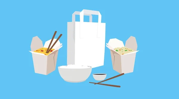 带纸袋的中国外卖食品病媒分离图解 — 图库矢量图片
