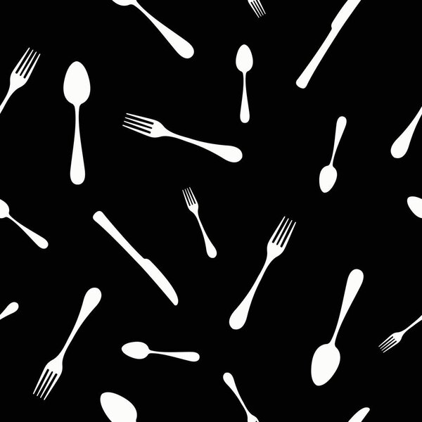 Cutlery pattern. Vector seamless pattern or background with forks, spoons and knives