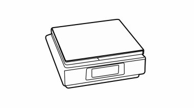 Ölçek simgesi tartılıyor. Tartı terazisinin siyah beyaz çizimi