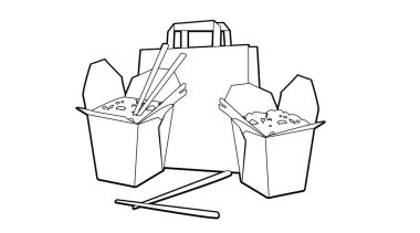 Çin yemeği siparişi. Bir kese kağıdıyla yiyecekleri götürmenin izole edilmiş görüntüsü.