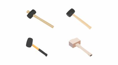 Mallet Icon Set. Set of different vector mallet illustrations