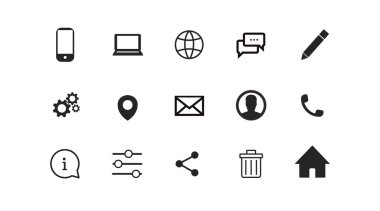 Web Sitesi Simgesi Ayarlandı. Farklı Kişiler ve Web Sitesi simgelerinin Siyah ve Beyaz İllüstrasyonu