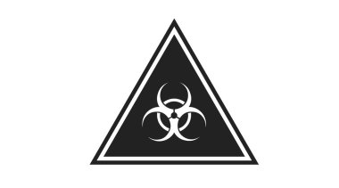Biyolojik tehlike siyah ve beyaz uyarı üçgeni ikonu. Zehirli atık uyarı sembolü. Biyolojik kirlilik tehlike etiketi.
