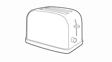 Siyah-Beyaz Ekmek kızartma makinesi. Vektör doğrusal siyah beyaz tost makinesinin izole edilmiş görüntüsü