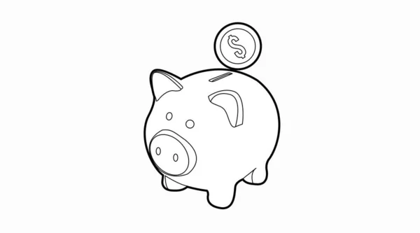 Piggy Bank Icon Vetor Preto Branco Ilustração Isolada Banco Porquinho —  Vetores de Stock
