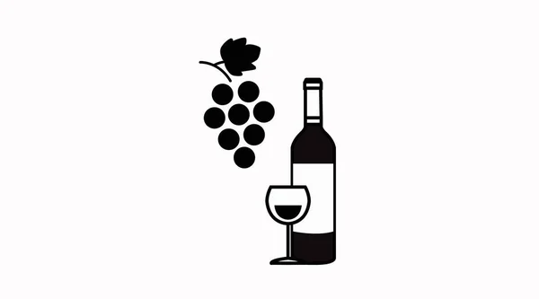 Wine Icon Vector Black White Editable Flat Illustration Grapes Bottle — Stock Vector