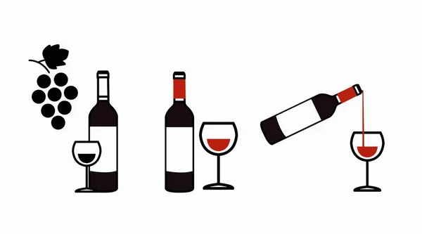 Vin Ikonen Uppsättning Vinrelaterade Illustrationer Med Vinflaskor Och Glas — Stock vektor