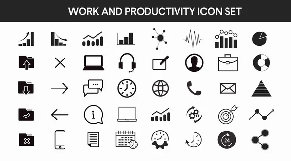 Symbolset Für Arbeit Und Produktivität Vector Isolet Sammlung Von Schwarz — Stockvektor