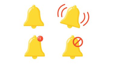 Haber yüzüğü ikonu. Bir uyarı zili seti. Vektör izole düz illüstrasyon