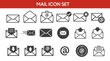 E- posta Simgesi Ayarlandı. Posta işaretlerinin siyah ve beyaz vektörü