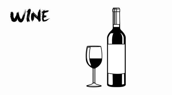 Illustration Vin Illustration Éditable Noir Blanc Une Bouteille Verre Vin — Image vectorielle