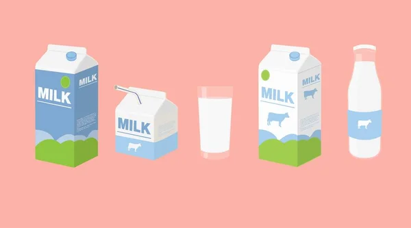 ミルクアイコンセット ミルクボックス ミルクボトル ミルクガラス付きの編集可能なイラストのセット — ストックベクタ
