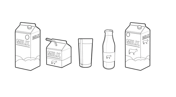 黑白牛奶套装 病媒分离可编辑的一组与牛奶有关的插图 — 图库矢量图片