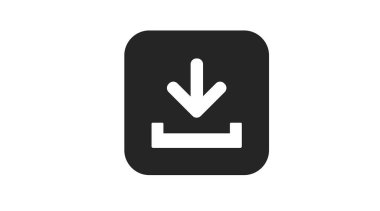 İndirme İşareti. Bir indirme simgesinin izole edilmiş düz düzenlenebilir siyah beyaz çizimi