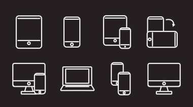 Siyah ve Beyaz Aygıtlar Simgesi Ayarlandı. Vektör İzole Resimleri