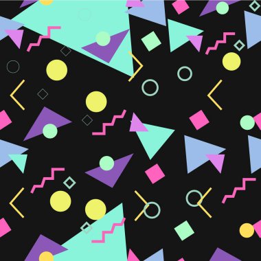 90 'lar ve 80' ler tarzı. Farklı şekillere sahip vektörsüz şablon arkaplanı.
