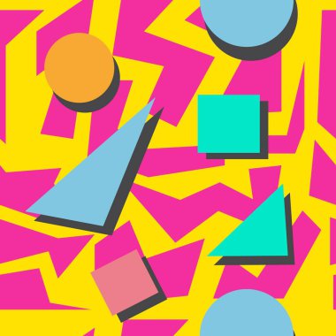 90 'lar ve 80' ler tarzı. Farklı şekillere sahip vektörsüz şablon arkaplanı.