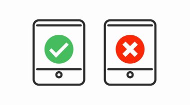 Tablet Simgesi Ayarlandı. Kontrol işaretli tabletin düzenlenebilir vektör kümesi