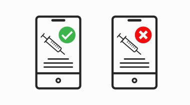 Aşı pasaportlu akıllı bir telefon. Çovid pasaport ayarlı düzenlenebilir bir aygıtın vektör izole çizimi