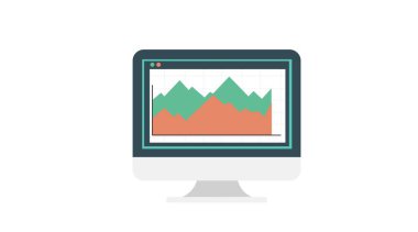 Veri analiz simgesi. Veri analizi ile bilgisayarın izole edilmiş düz düzenlenebilir çizimi