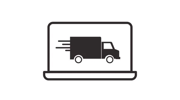 Icona Consegna Laptop Illustrazione Isolata Vettoriale Computer Portatile Camion — Vettoriale Stock