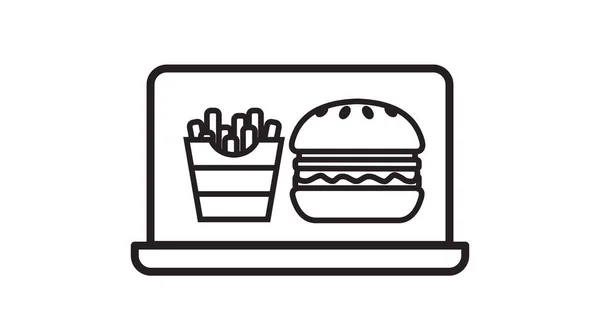 Laptop Hamburgerrel Sült Krumplival Vektor Elszigetelt Szerkeszthető Lapos Illusztráció — Stock Vector