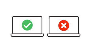 Laptop Kontrol Simgesi Ayarlandı. Kontrol işaretli düzenlenebilir dizüstü bilgisayarların vektörü