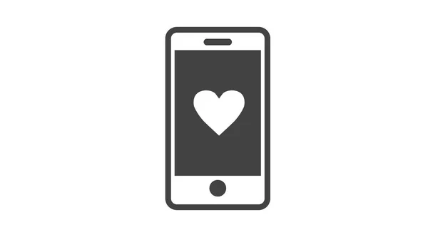 Smartphone Con Cuore Illustrazione Modificabile Isolata Bianco Nero Vettoriale — Vettoriale Stock