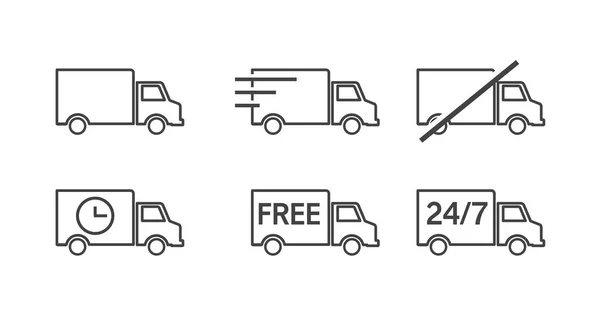 Set Camion Icone Consegna Set Illustrazioni Piatte Modificabili Isolate Vettoriali — Vettoriale Stock